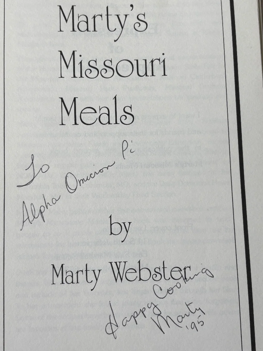 Marty’s Missouri Meals: Collection of Favorites Cookbook by Marty Webster